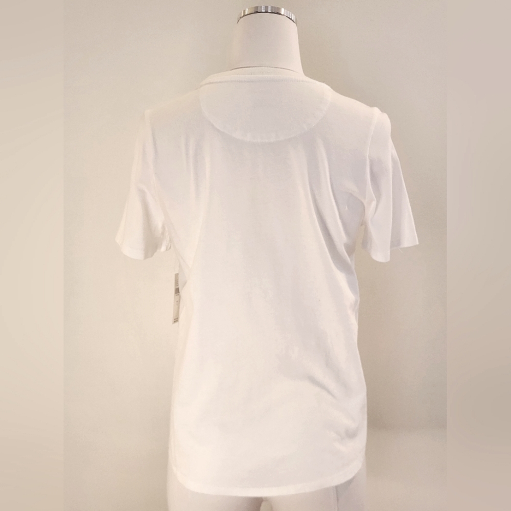 NWT || ANTHROPOLOGIE || Zebra Palm Tree graphic T, white/blue, sz S - Picture 5 of 7